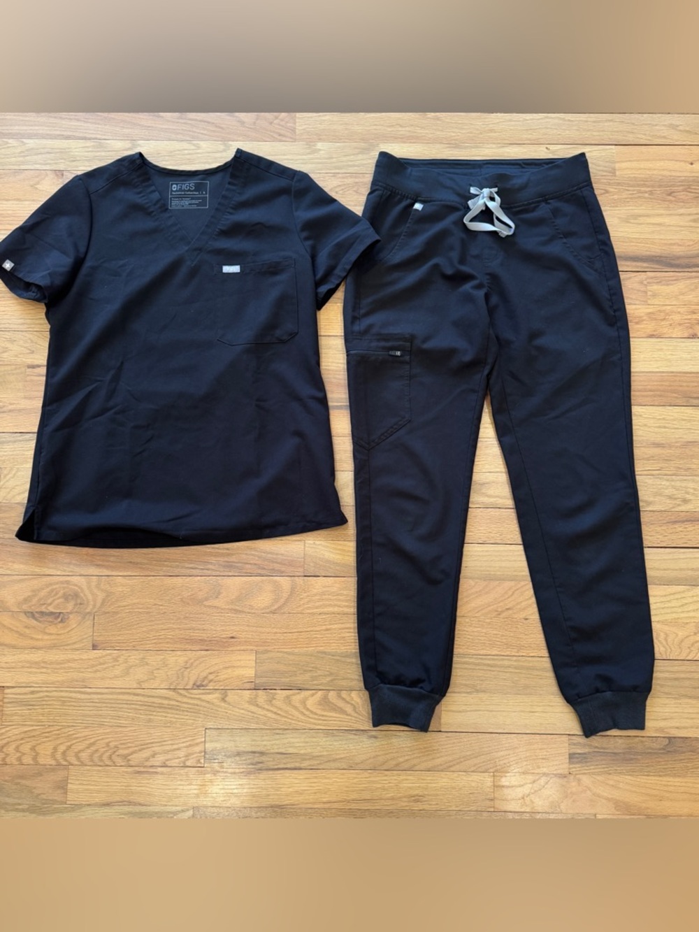 Figs Black Scrub Joggers Set Top S Bottom XS